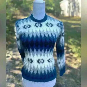 Vintage Pelham sweater. 100% Virgin Acrylic. Blue black cream gray